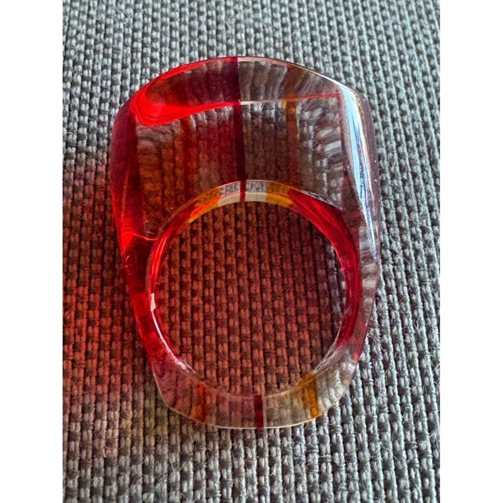 Vintage Mod Statement Ring Red Amber Size 9